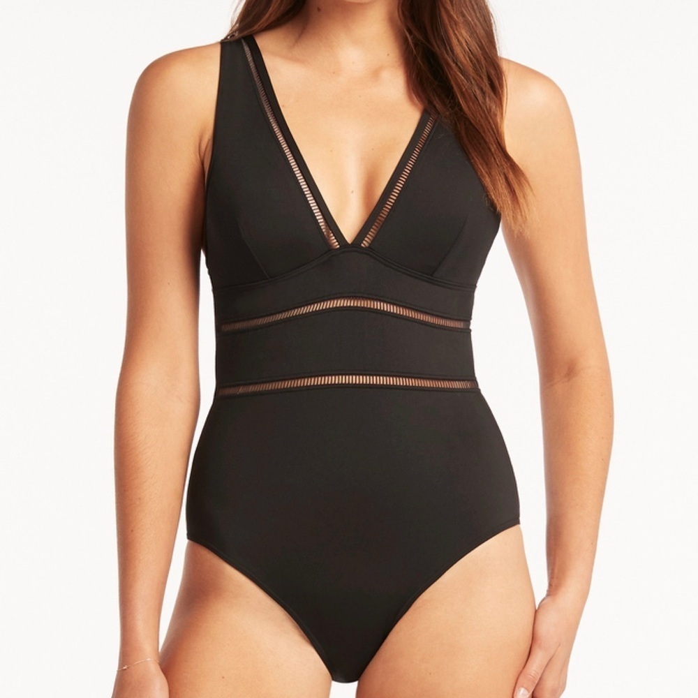 NWOT - Summer Mae One Piece Swimsuit Tummy Control Mesh Trim Plus Size 14